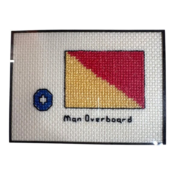 Nautical Signal Flags Embroidery Wall Art In Gold Frame Cross Stitch Beach House - Picture 4 of 9